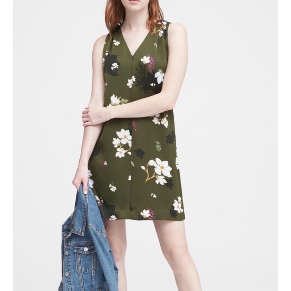 Banana Republic Olive Green Floral Mini Dress